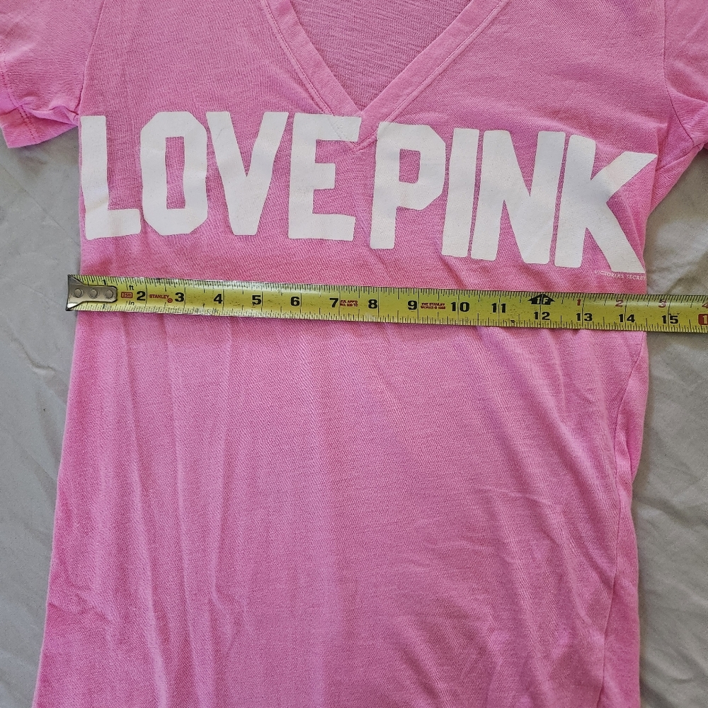 PINK Victoria's Secret V-Neck Shirt In  Pink With Bold White Lettering  - Size M - Picture 4 of 9